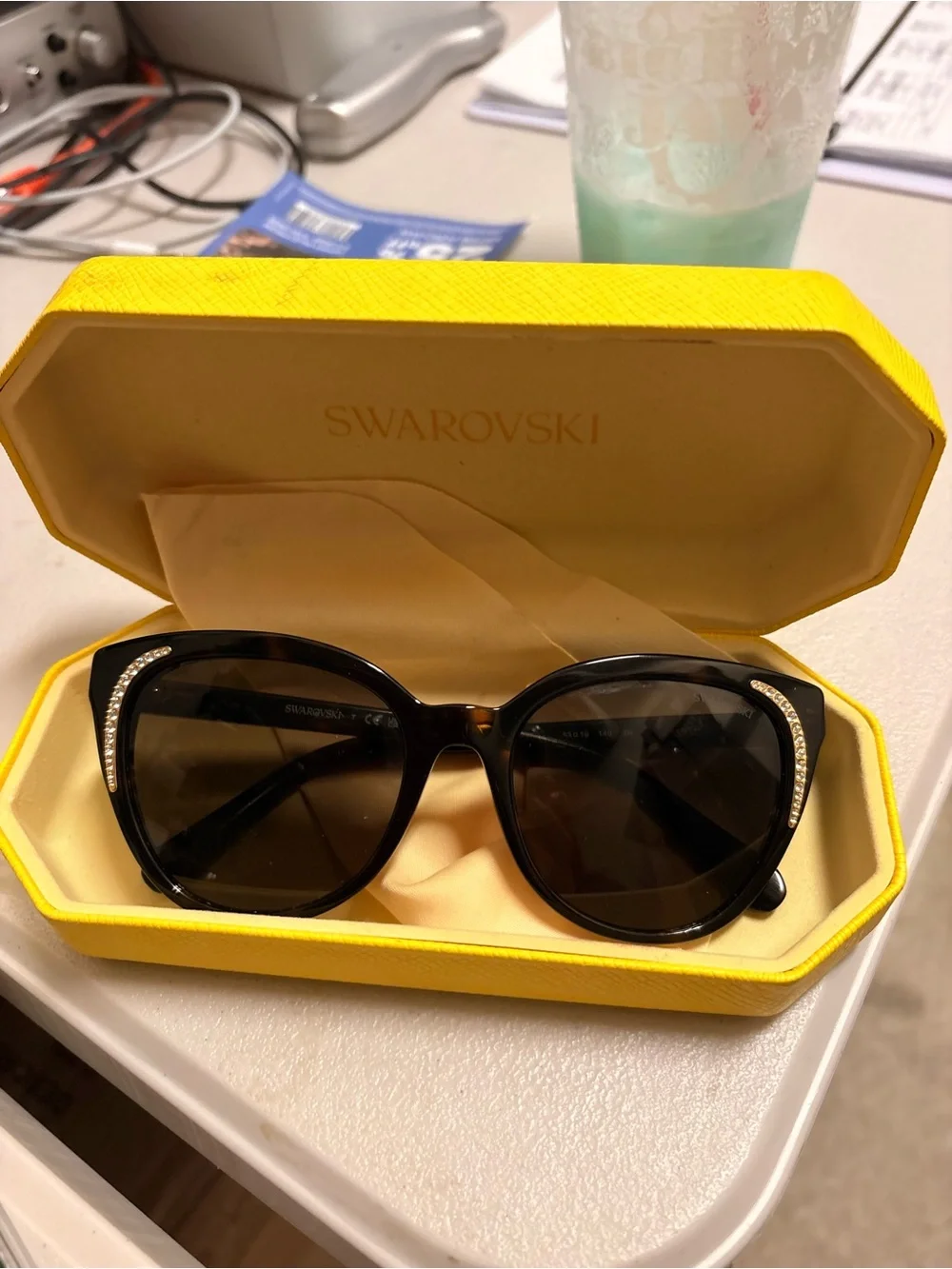 Swarovski Black Crystal Cat-Eye Sunglasses